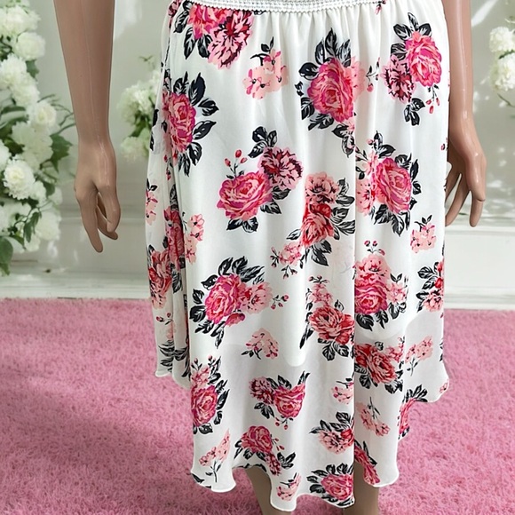 No Boundaries Strapless Floral Print Flowy Asymmetrical Chiffon Skirt Dress - Picture 8 of 16